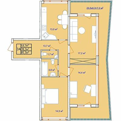 3-кімнатна 85.3 м² в ЖК Aqua Marine від 22 900 грн/м², Одеса