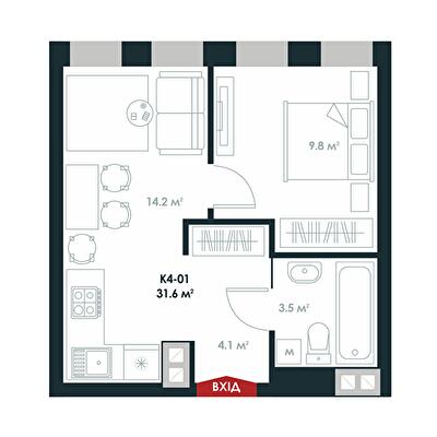 1-комнатная 31.6 м² в ЖК Atria City.Teremky от 32 000 грн/м², пгт Чабаны
