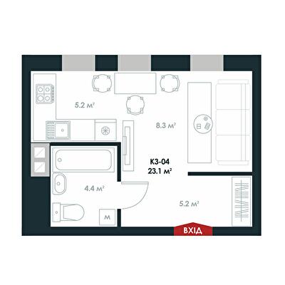 1-комнатная 23.1 м² в ЖК Atria City.Teremky от 32 000 грн/м², пгт Чабаны
