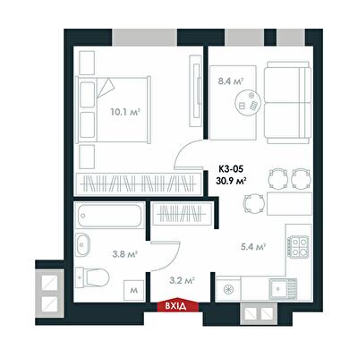 1-комнатная 30.9 м² в ЖК Atria City.Teremky от 32 000 грн/м², пгт Чабаны