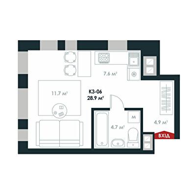 1-комнатная 28.9 м² в ЖК Atria City.Teremky от 32 000 грн/м², пгт Чабаны