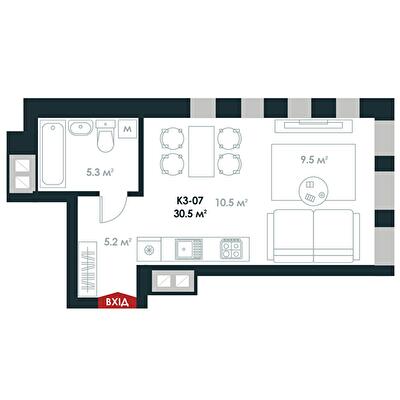 1-комнатная 30.5 м² в ЖК Atria City.Teremky от 32 000 грн/м², пгт Чабаны
