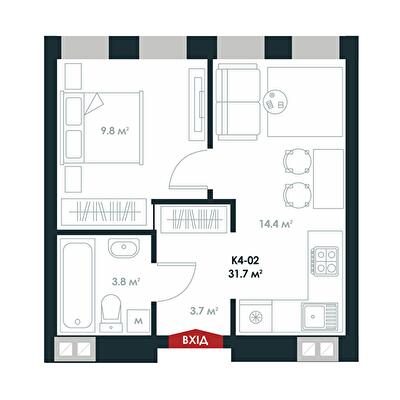 1-комнатная 31.7 м² в ЖК Atria City.Teremky от 32 000 грн/м², пгт Чабаны