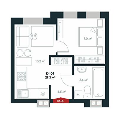 1-комнатная 29.3 м² в ЖК Atria City.Teremky от 32 000 грн/м², пгт Чабаны
