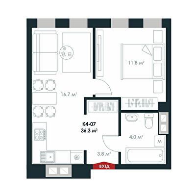 1-комнатная 36.3 м² в ЖК Atria City.Teremky от 32 000 грн/м², пгт Чабаны