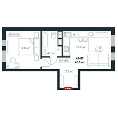 1-комнатная 46.6 м² в ЖК Atria City.Teremky от 32 000 грн/м², пгт Чабаны