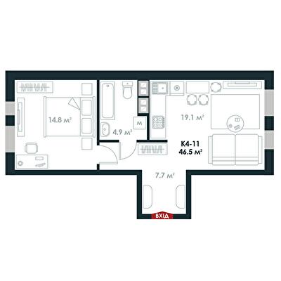 1-комнатная 46.5 м² в ЖК Atria City.Teremky от 32 000 грн/м², пгт Чабаны