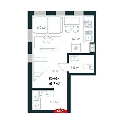Двухуровневая 63.7 м² в ЖК Atria City.Teremky от 32 000 грн/м², пгт Чабаны