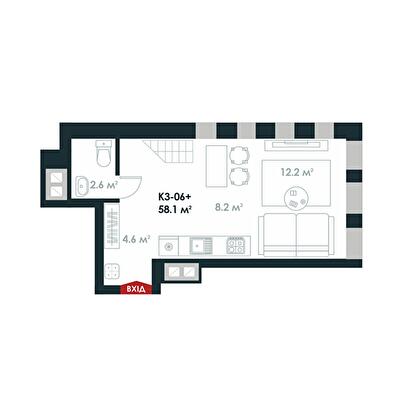 Двухуровневая 58.1 м² в ЖК Atria City.Teremky от 32 000 грн/м², пгт Чабаны