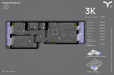 3-кімнатна 79 м² в ЖК Manhattan Up від 32 600 грн/м², Івано-Франківськ