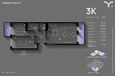 3-кімнатна 79 м² в ЖК Manhattan Up від 32 000 грн/м², Івано-Франківськ