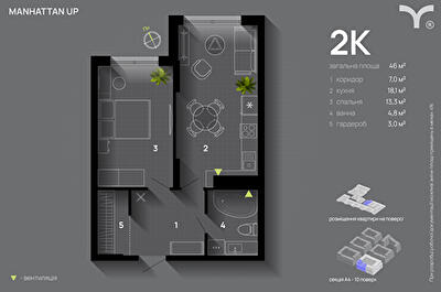 2-кімнатна 46 м² в ЖК Manhattan Up від 33 000 грн/м², Івано-Франківськ