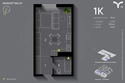 Студія 35 м² в ЖК Manhattan Up від 32 500 грн/м², Івано-Франківськ