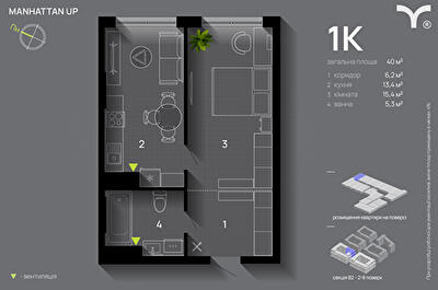 1-кімнатна 40 м² в ЖК Manhattan Up від 32 500 грн/м², Івано-Франківськ