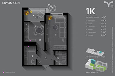 1-кімнатна 42 м² в ЖК SkyGarden від 32 900 грн/м², Івано-Франківськ