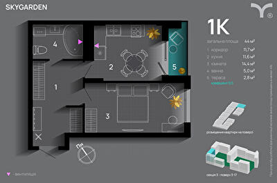 1-кімнатна 44 м² в ЖК SkyGarden від 32 600 грн/м², Івано-Франківськ