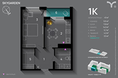 1-кімнатна 43 м² в ЖК SkyGarden від 32 600 грн/м², Івано-Франківськ
