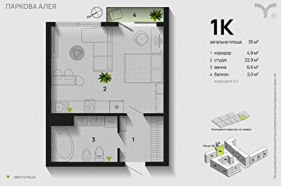1-кімнатна 35 м² в ЖК Паркова алея від 30 500 грн/м², Івано-Франківськ