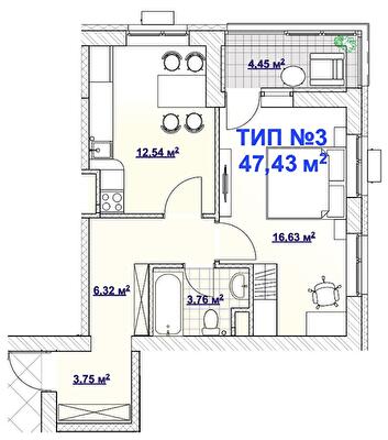 1-комнатная 47.43 м² в ЖК BARVY от 27 860 грн/м², Днепр