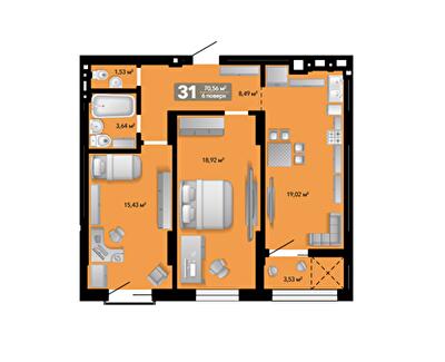 2-кімнатна 70.56 м² в ЖК Весняний від 38 009 грн/м², м. Винники