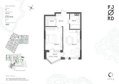 1-комнатная 48.4 м² в ЖК Fjord от 104 695 грн/м², Киев
